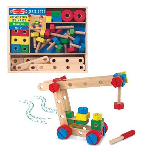 Melissa & Doug Wooden Construction Building Set in a Box (48 pcs) - WoodArtSupply