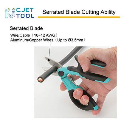 C.JET TOOL 7" Stainless Professional Electrician Scissors Multi-Grip Design Aluminium Copper Soft Cable - WoodArtSupply