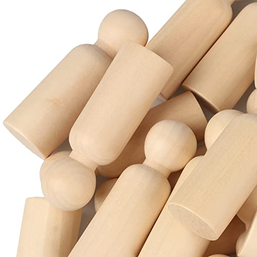GNIEMCKIN Wooden Peg People, 3.5 Inch 60 Pieces, Peg Dolls Unfinished in Standardization Sizes, Perfect for DIY Art and Craft, Painting, Dollhouse