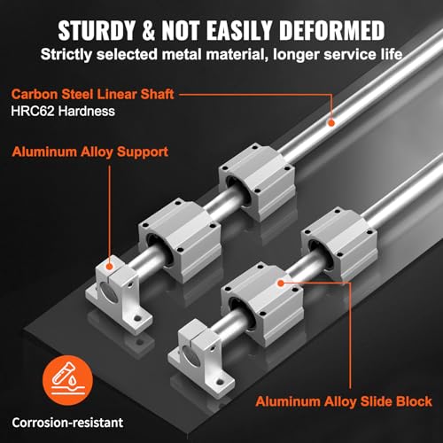 VEVOR Linear Rail Slide 2PCs 20mm x 1200mm Linear Bearing Slide Set with 4Pcs Block Bearings SC20UU+4Pcs Shaft Support Linear Shaft CNC Parts Kits - WoodArtSupply