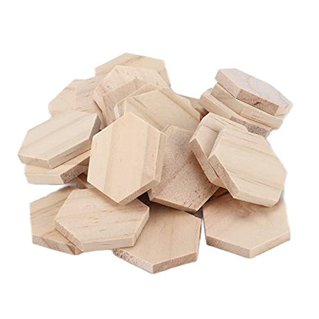25Pcs Unfinished Hexagon Wood Pieces Blank 38mm/1.5inch Wood Shape Slices Wooden Cutouts Slices for DIY Decorations Crafts HERCHR