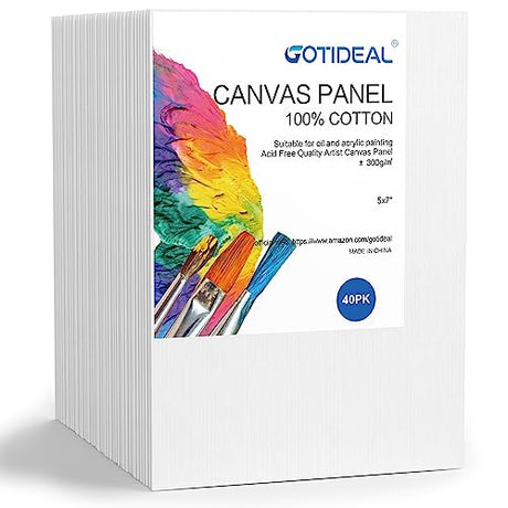 GOTIDEAL Bulk Canvases for Painting, 5 x 7 inch Value Pack of 40, Gesso Primed White Blank Canvas Boards - 100% Cotton Art Supplies Canvas Panel for GOTIDEAL