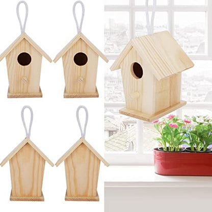 Wooden Birdhouses, 4Pcs Mini Hanging Birds Nests Ornaments Kids DIY Painting Crafts Set, Unfinished Wood Bird House for Outdoor Garden Balcony - WoodArtSupply