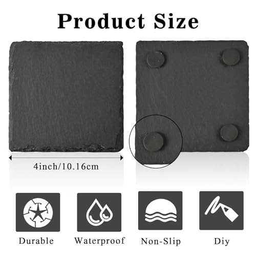 MAPRIAL 48 PCS Slate Coasters Bulk, 4 Inch Black Coasters for Drinks, 24 PCS Natural Square Slate Coasters and Round Stone Coasters for Coffee, MAPRIAL