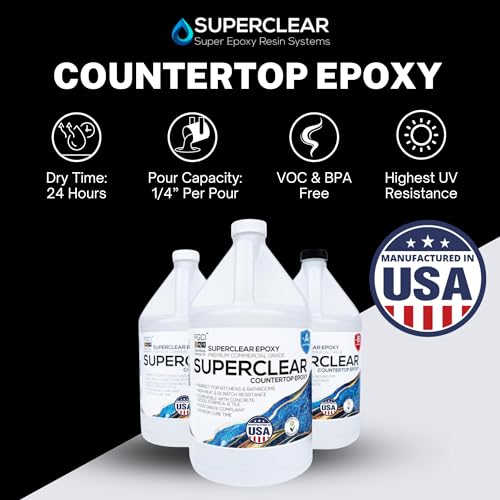 Superclear Countertop Epoxy Resin, 3 Gallon 2-Part Epoxy Kit - Certified Food Grade 2:1 Protective Epoxy Resin for Kitchen & Bathroom Counter Tops, Superclear
