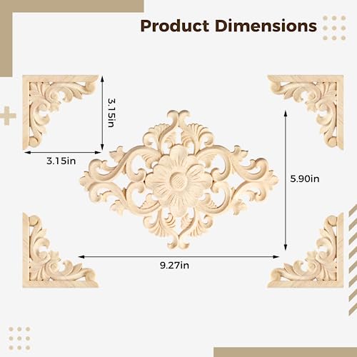 20pcs(4 Pack) Wood Appliques Decorative Carved Onlays, Wooden Carved Appliques DIY Decoration for Wood Furniture, Wood Carving Decals for Wall CDOKY