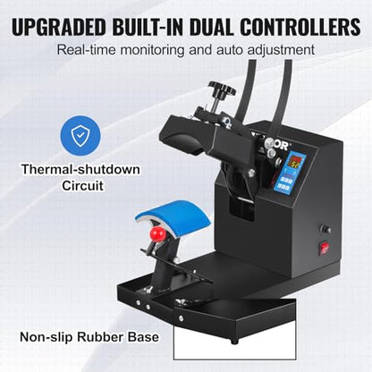 VEVOR Hat Press Machine 3.5X5.9 Inch Cap Press Heat Press Machine Professional Transfer Hat Press with 12000 Hours Life Digital LCD Timer and