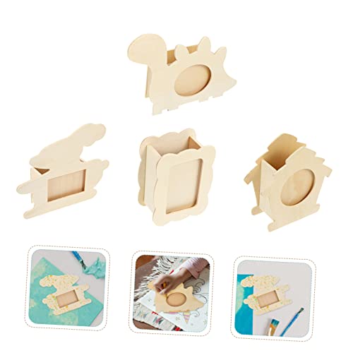 KALLORY 4pcs Diy Wooden Photo Frame Makeup Brush Holders Photo Frame Pen Cups Kids Pen Cups Unfinished Wood Pen Case Unfinished Brush Holder Diy Pen KALLORY