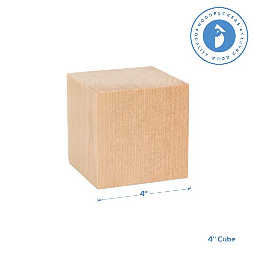 4" Large Wood Cubes, Pack of 1 Square Wood Block for DIY, Wooden Blocks for Crafts and Decor, by Woodpeckers Woodpeckers