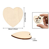 yueton 50PCS 50mm/2inch Unfinished Blank Love Heart Wood Pieces Wood Slices Wood Chips Wooden Heart Shaped Embellishments Heart Wood Cutouts yueton