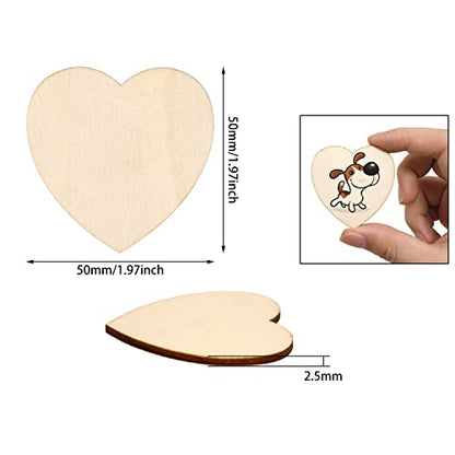 yueton 50PCS 50mm/2inch Unfinished Blank Love Heart Wood Pieces Wood Slices Wood Chips Wooden Heart Shaped Embellishments Heart Wood Cutouts