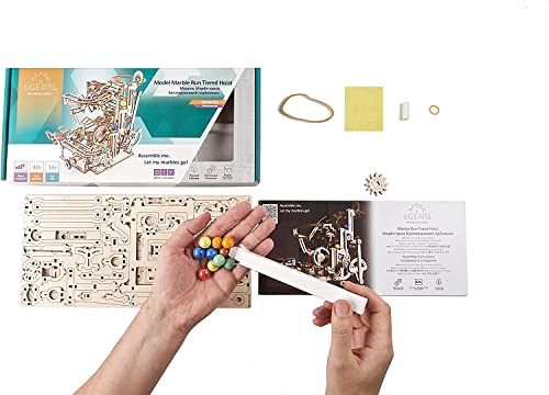 UGEARS Marble Run Tiered Hoist - Wooden Marble Run Kit with 10 Colored Marbles - 3D Puzzles for Adults and Kids - Amusement Park Wood Marble Track 3D UGEARS