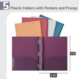 Mr. Pen- Plastic Folders with Pockets and Prong, 5 Pack, Assorted Colors, Pocket Folders, Folders with Prongs, File Folders with Fasteners, 2 Pocket Mr. Pen