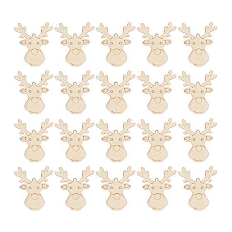 Amosfun 20PCS Christmas Unfinished Reindeer Head Wood Hanging Pendant DIY Painted Wood Tag Xmas Tree Decoration (Style B) Amosfun