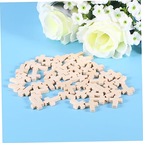 Tofficu 100pcs Unfinished Wooden Crosses Wood Cross Charms Unfinished Wood Cross Mini Wooden Crosses Wood Easter Cutouts Blank Wood Cutouts Cross Tofficu