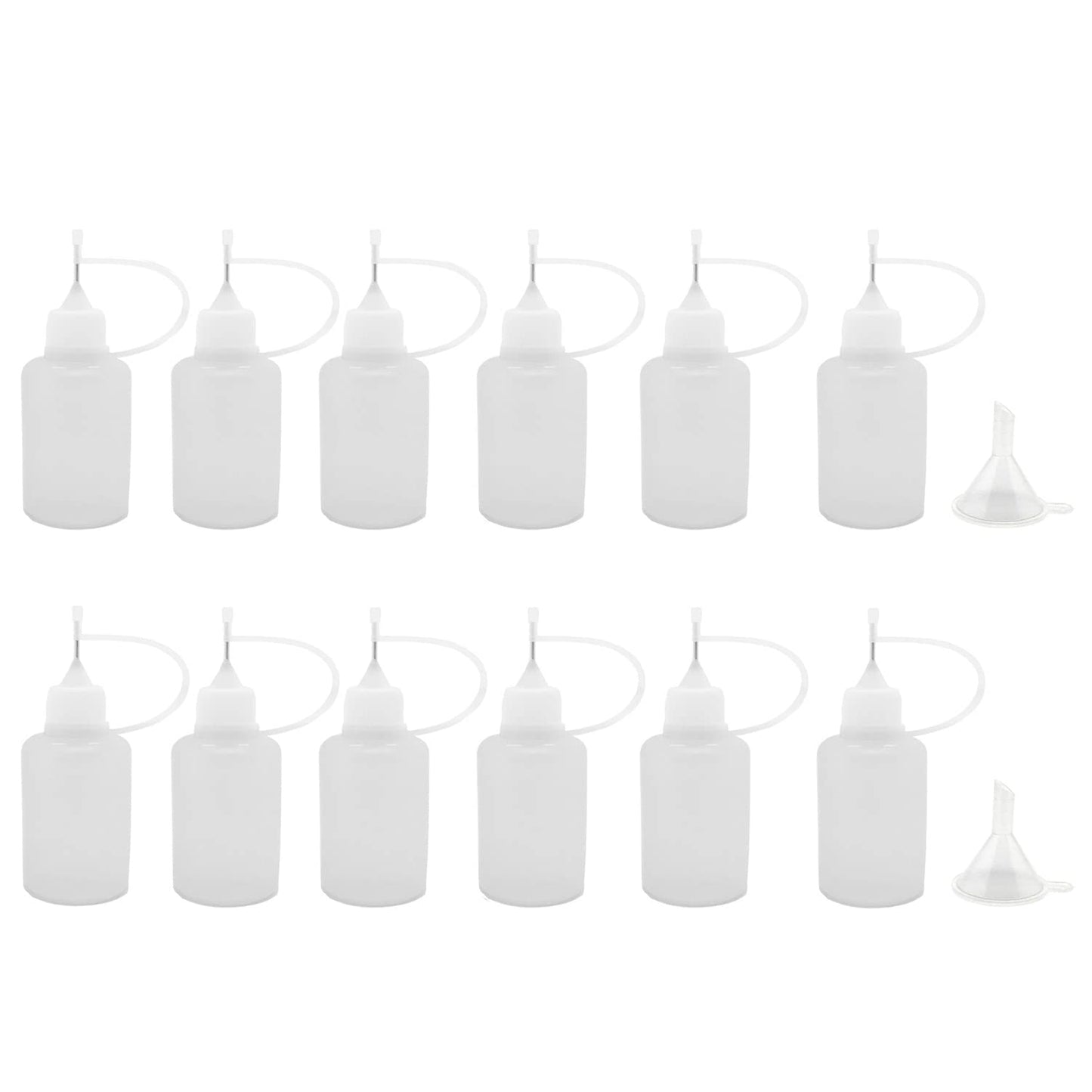 12 Pcs Precision Tip Applicator Bottles, MYYZMY 1 Ounce Translucent Glue Bottles, with 2 Mini Funnel, White Lids - WoodArtSupply