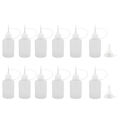 12 Pcs Precision Tip Applicator Bottles, MYYZMY 1 Ounce Translucent Glue Bottles, with 2 Mini Funnel, White Lids