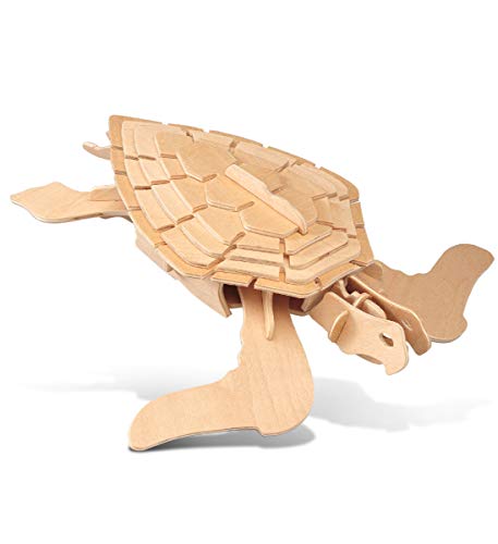 Puzzled 3D Puzzle Green Turtle Wood Craft Construction Model Kit, Fun Unique Educational DIY Wooden Toy Assemble Model Unfinished Crafting Hobby