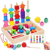 TooyBing Montessori Wooden Lacing Beads Toys for 2 3 4 Year Old Toddler Kids, Sequencing & Stacking Block Toy with Storage Box, STEM Preschool TooyBing