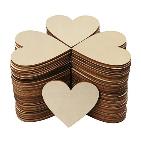 Wood Heart Cutouts, 200 PCS 3.15 Inch Unfinished Wooden Hearts for Guest Book for DIY Crafts, Wedding Decor, and Valentine's Day Ornaments, by GNIEMCKIN