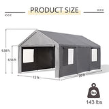 Gardesol Carport, 12'x20' Extra Large Heavy Duty Carport with Roll-up Ventilated Windows, Portable Garage with Removable Sidewalls & Doors for Car, Gardesol
