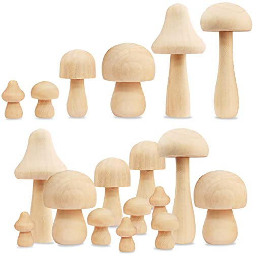 12Pcs Unfinished Wooden Mushroom Natural Mini Wooden Mushroom Various Sizes Plain Unpainted Wooden Mushroom for Arts and Crafts Projects, DIY Tmtains