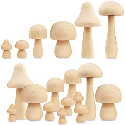 12Pcs Unfinished Wooden Mushroom Natural Mini Wooden Mushroom Various Sizes Plain Unpainted Wooden Mushroom for Arts and Crafts Projects, DIY