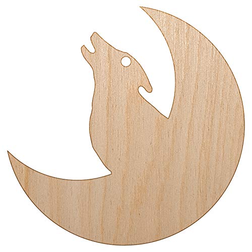 Wolf Howling with Moon Unfinished Craft Wood Holiday Christmas Tree DIY Pre-Drilled Ornament Sniggle Sloth