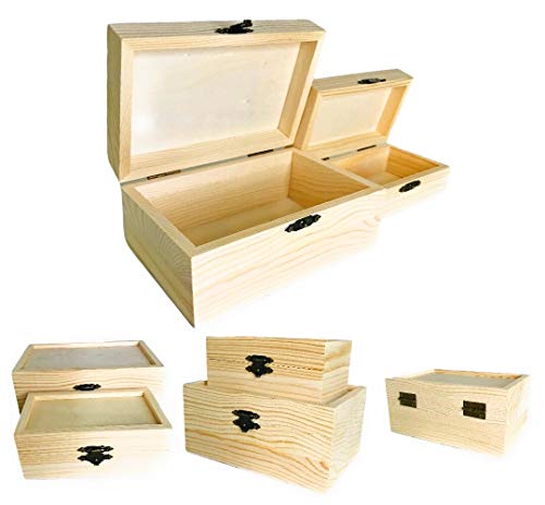 Oojami 12 Pc Rectangle Unfinished Wood Box Natural DIY Craft Stash Boxes with Hinged Lid and Front Clasp for Arts Hobbies |Comes in 2 Different Sizes - WoodArtSupply