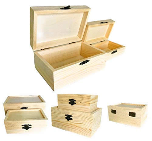 Oojami 12 Pc Rectangle Unfinished Wood Box Natural DIY Craft Stash Boxes with Hinged Lid and Front Clasp for Arts Hobbies |Comes in 2 Different Sizes