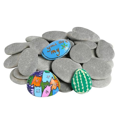 Simetufy 35 Pcs Large Painting Rocks, River Rocks for Painting, 2"-3" Flat Rocks for DIY Arts, Hand Selected Smooth Stones for DIY Crafts - WoodArtSupply