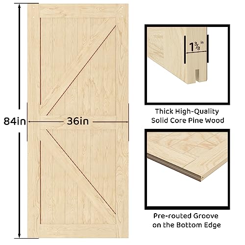 Brosisincorp 36 x 84 inch Barn Door with 6.6ft Hardware Kit Included, Unfinished Solid Pine Wood Sliding Barn Doors Panel for Interior, Easy to - WoodArtSupply