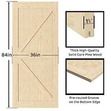 Brosisincorp 36 x 84 inch Barn Door with 6.6ft Hardware Kit Included, Unfinished Solid Pine Wood Sliding Barn Doors Panel for Interior, Easy to Brosisincorp