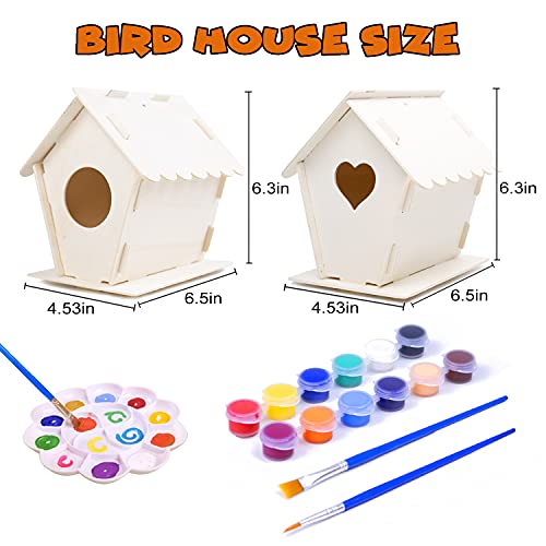 hapray 2 Pack Bird House Kit, DIY Birdhouse Kits, Wooden Crafts Arts for Children to Build and Paint (Includes Paints & Brushes) for Kids Girls Boys