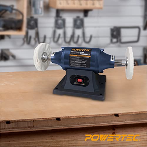 POWERTEC BF601C Bench Buffer Polisher with 2 Extra Buffing Wheels, 6 Inch Buffing & Polishing Bench Grinder Machine for Metal, Jelwelry, Knives, POWERTEC