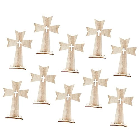 VOSAREA 10pcs Table Centerpieces Cross Decorations Wood Trim Cross for Crafts Decorative Wood Crafts Wood Cross with Stand Wooden The Cross Statue VOSAREA