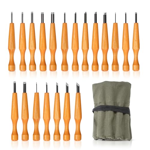 Wood Carving Tools Set - 20 Pcs Wood Carving Knife Set Beginner Kit Wood Whittling Kit with Canvas Case for Adults Children, Carving DIY Wood Carving - WoodArtSupply