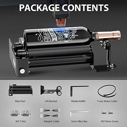 Ortur Laser Rotary Roller YRR 3.0, Pre-Assembled 360° Y-axis Rotary for Cylinder Engraving, Adjustable Diameters from 1mm-41mm, Max Length of - WoodArtSupply