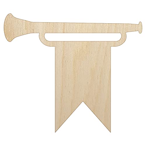 Trumpet and Banner Royal Medieval Unfinished Wood Shape Piece Cutout for DIY Craft Projects - 1/8 Inch Thick - 4.70 Inch Size Sniggle Sloth