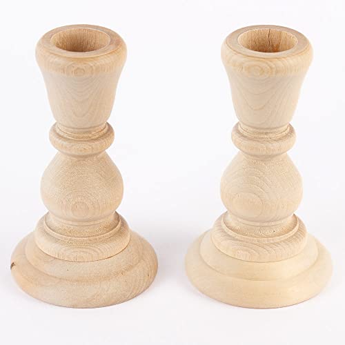 Unfinished Natural Wood Candle Sticks by Factory Direct Craft - Set of 6 Wooden Candle Holders for DIY Crafts and Decorating Made in USA (Sizes 4"H) Factory Direct Craft