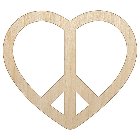 Peace Symbol in Heart Unfinished Wood Shape Piece Cutout for DIY Craft Projects - 1/4 Inch Thick - 6.25 Inch Size Sniggle Sloth