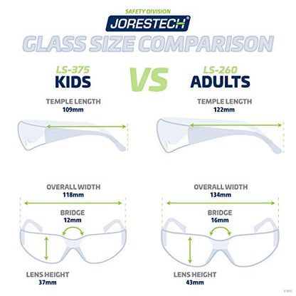 JORESTECH Kids Safety Glasses UV Protection Anti Scratch Clear Frameless Glasses, Meets ANSI Z87+ Standards, Eye Protection Activewear (LS-375-CL) - WoodArtSupply