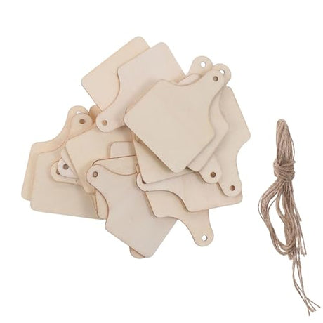 Uniquer 40Pcs Unfinished Wooden Cow Ear Tags Cutouts with Ropes,Farmhouse Blank Hanging Cow Tags for DIY Craft,Home Party Christmas Decor Uniquer
