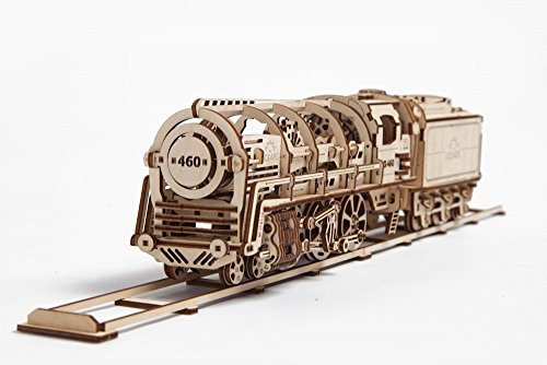 UGEARS Locomotive with Tender Mechanical 3D Puzzle, Wooden Construction Set, Business Gift, Christmas and Thanksgiving Present, Adult Craft Set UGEARS