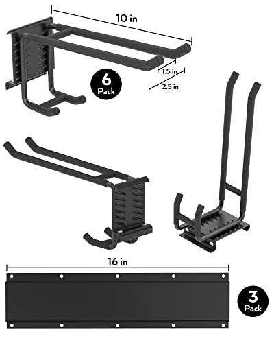 INCLY Garden Tool Organizer Wall Mount, 48 Inch Metal Garage Wall Storage Rack Heavy Duty Yard Tool Holder with 6 Adjustable Hooks and 3 Racks for - WoodArtSupply