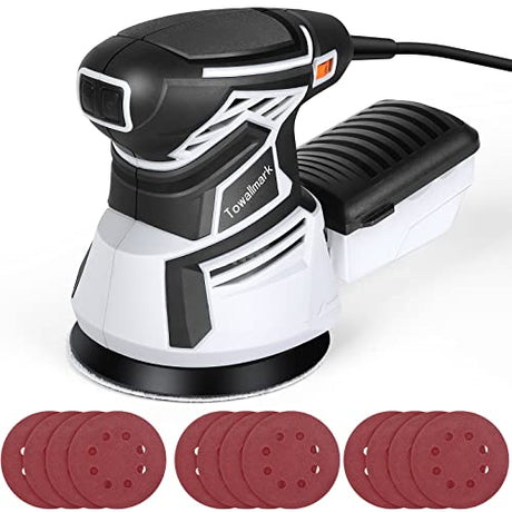2.6A Random Orbital Sander,Towallmark 350W Orbital Sander with 6 Variable Speed,13000RPM Electric Sander with 12Pcs Sandpapers,1 Pcs Dust Box,Sander Towallmark