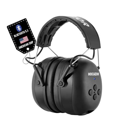 Hocazor HZ07 Upgrade Bluetooth 5.3 Hearing Protection - NRR 25dB Noise Cancelling Earmuffs 40 Hours+ Playing Time with 1500mAh Rechargeable Battery