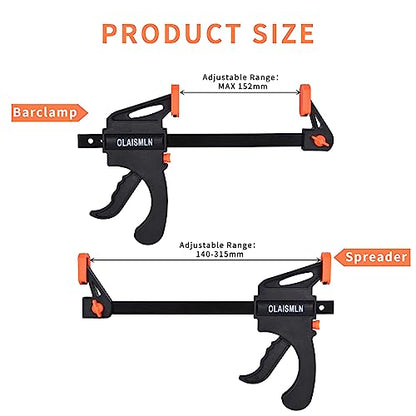 Olaismln 4-Pack 6 inch Bar Clamps for Woodworking, One-Handed Clamp/Spreader, Trigger Clamps with 150 lbs, Quick-Change F Clamp for Gluing Securing, - WoodArtSupply