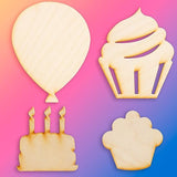 Pack of 24 Unfinished Wood Assorted Party Balloon and Cake Cutouts by Factory Direct Craft - Blank Wooden DIY Party Shapes for Scouts, Camps, Factory Direct Craft