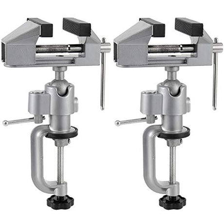 ZEONHAK 2 PCS 3 Inches Bench Vise, Tilts Rotate 360° Universal Work, Universal Table Vise, Aluminum Table Vise for Welding, Woodworking, Jewelry ZEONHAK